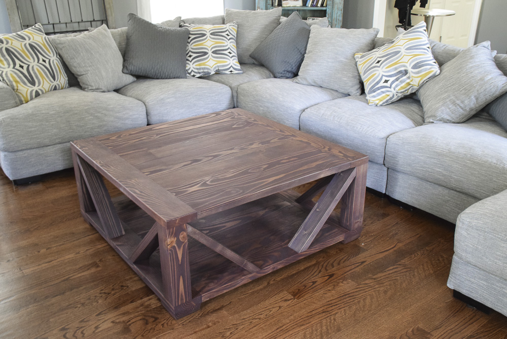 modern rustic farmhouse coffee table made of fir with brown finish