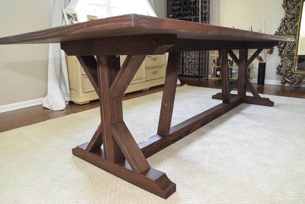 modern rustic farmhouse table made of fir with brown finish