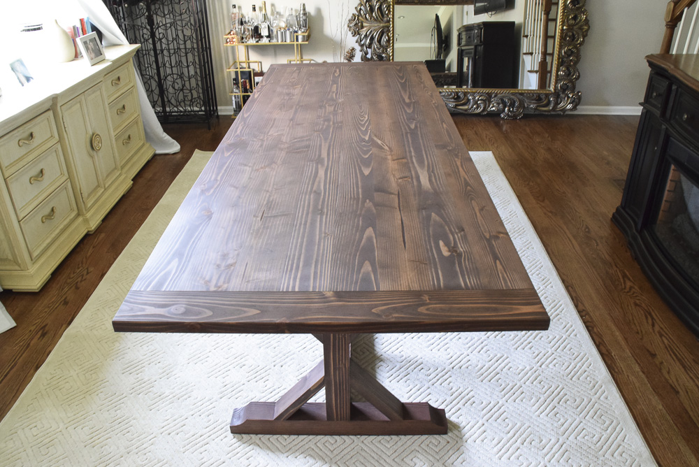 modern rustic farmhouse table made of fir with brown finish