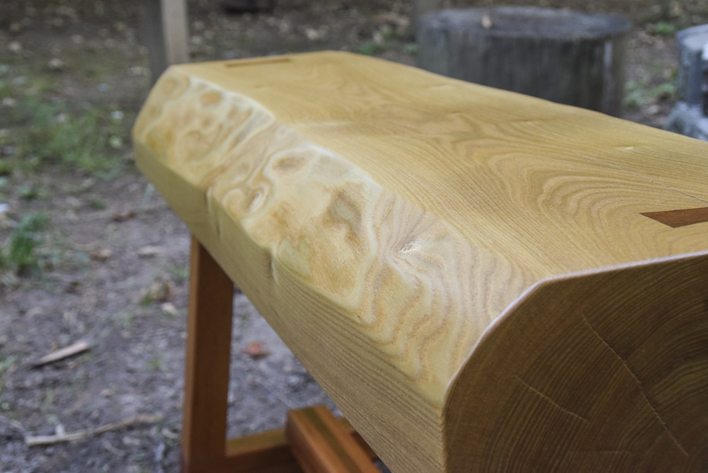 natural edge catalpa bench with african mahogany base