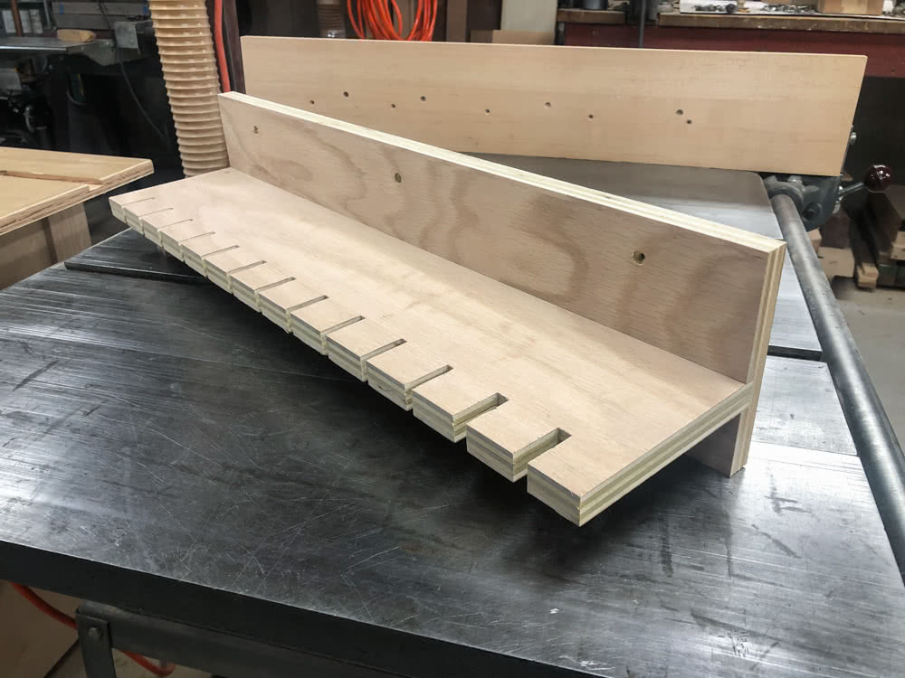 the assembled oak plywood quick clamp rack