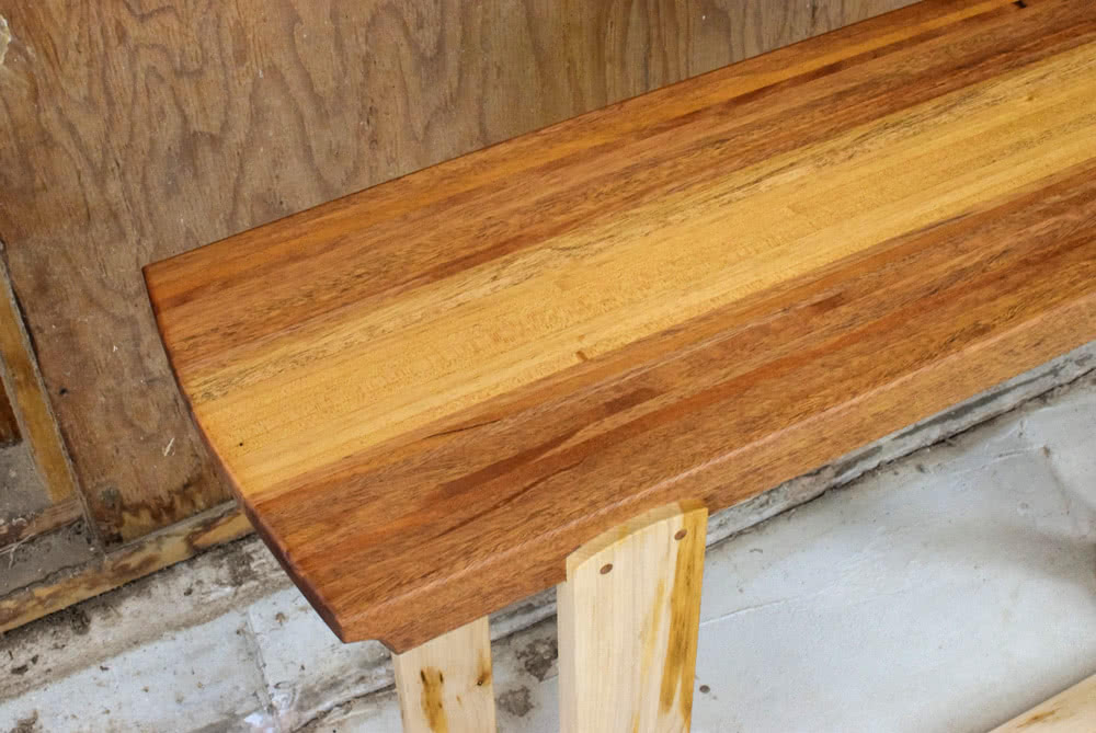 Mahogany and Maple Console Table top detail showing individual strips and coloring detail
